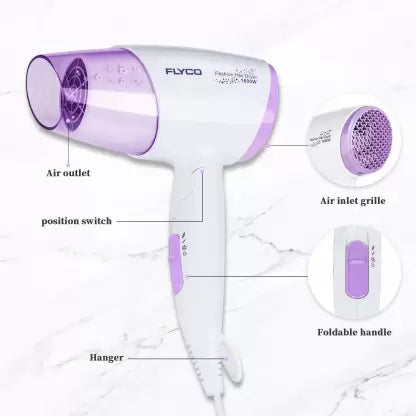 FLYCO FH6222IN Hair Dryer  (1600 W, White with purple) FLYCO FH6222IN Hair Dryer  (1600 W, White with purple)